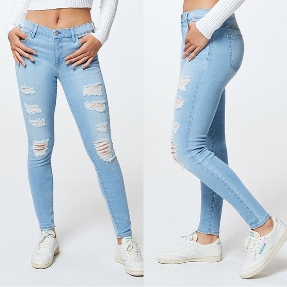 PACSUN Light Wash Mid Rise Distressed Jeggings Sz 26 - Picture 1 of 7